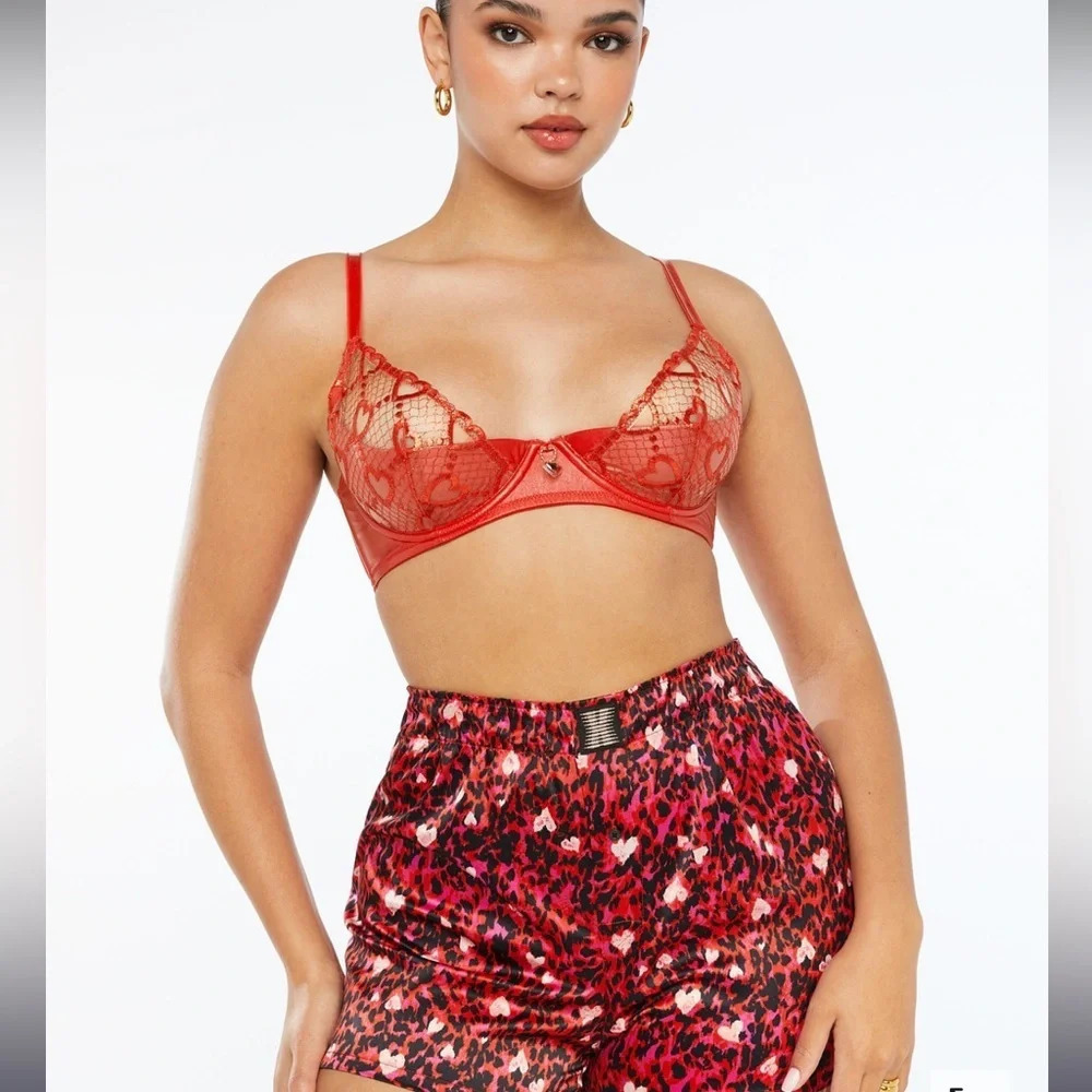 Savage X Fenty Heart Leopard Print Boxers Pink Red Lounge Shorts Size Small NWOT